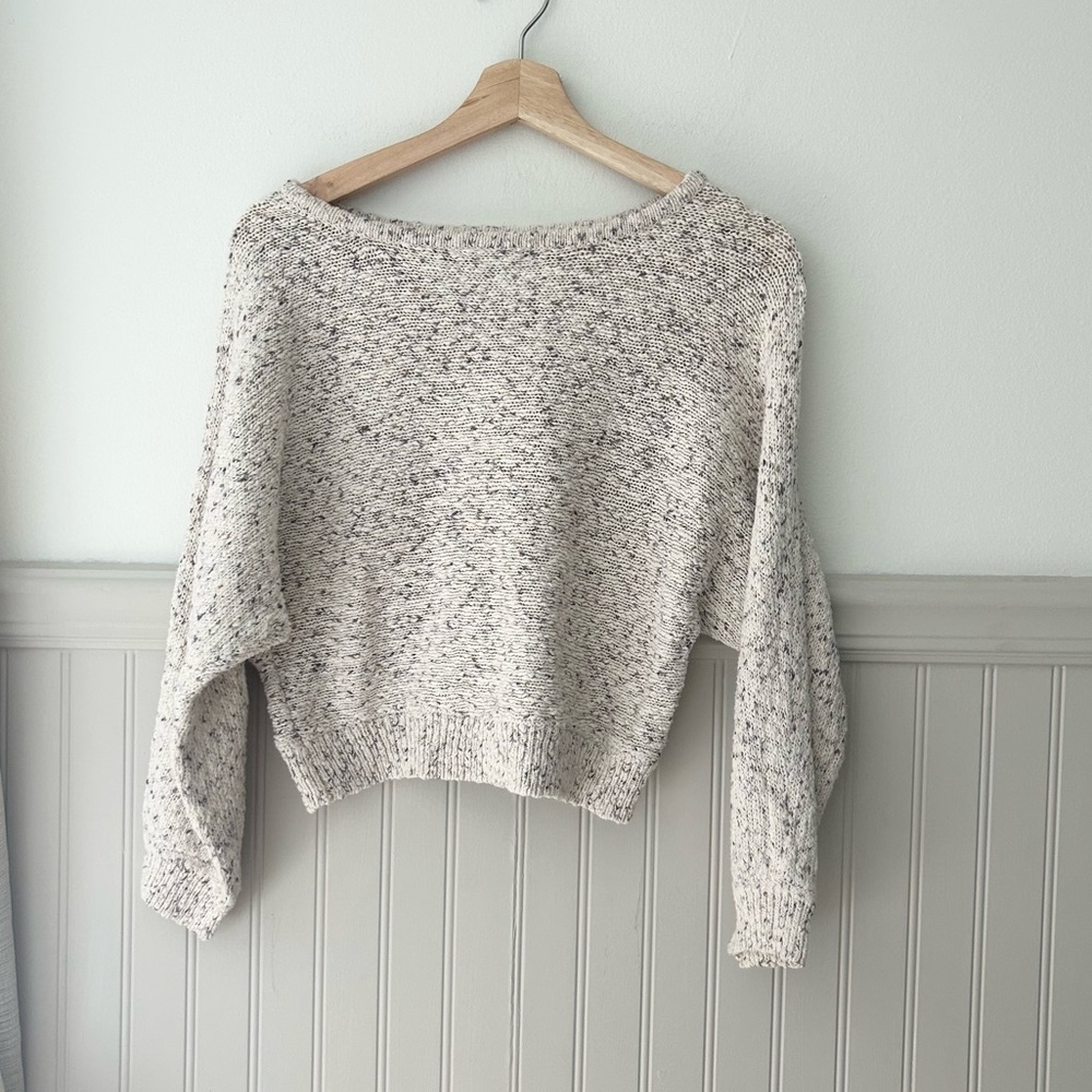 Me to We XS/S Textured Off-White Cream Knit Cropped Sweater 100% Cotton